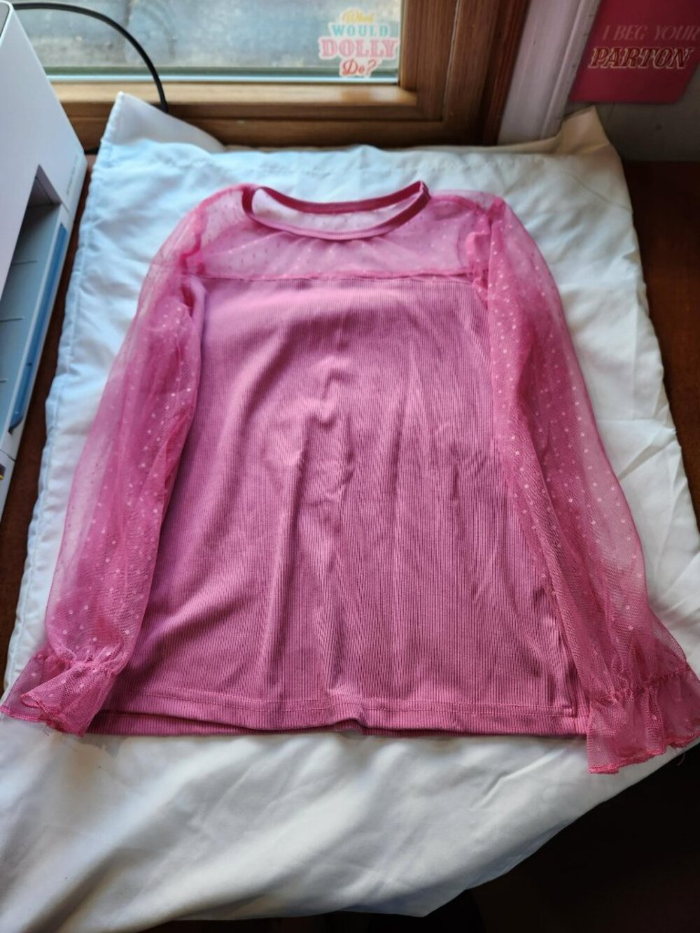 Girls Pink Swiss Dot Mesh Puff Sleeve Top Size 7/8